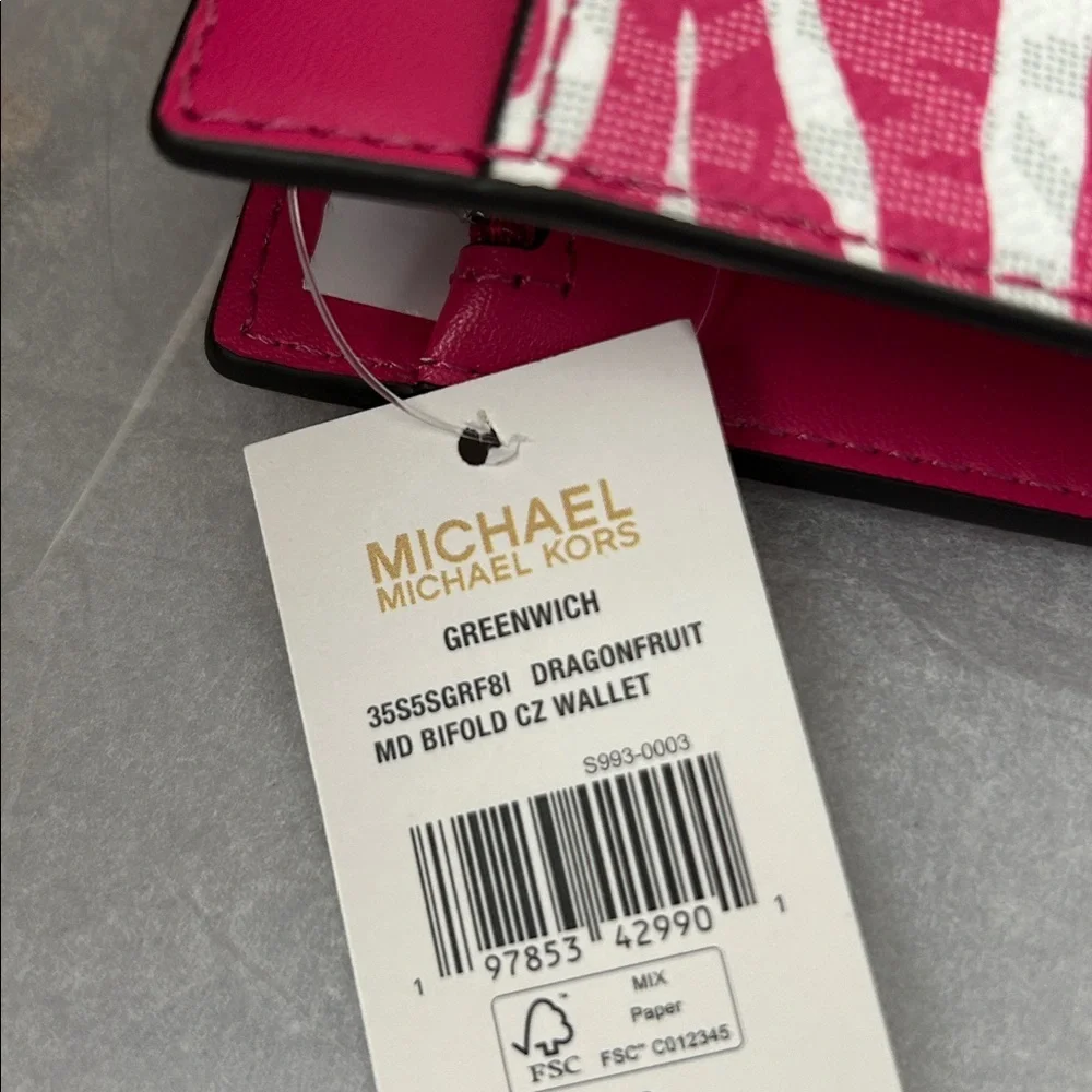 $258 RETAIL Michael Kors Fuchsia*PINK*Zebra Print Card Holder - Picture 4 of 5